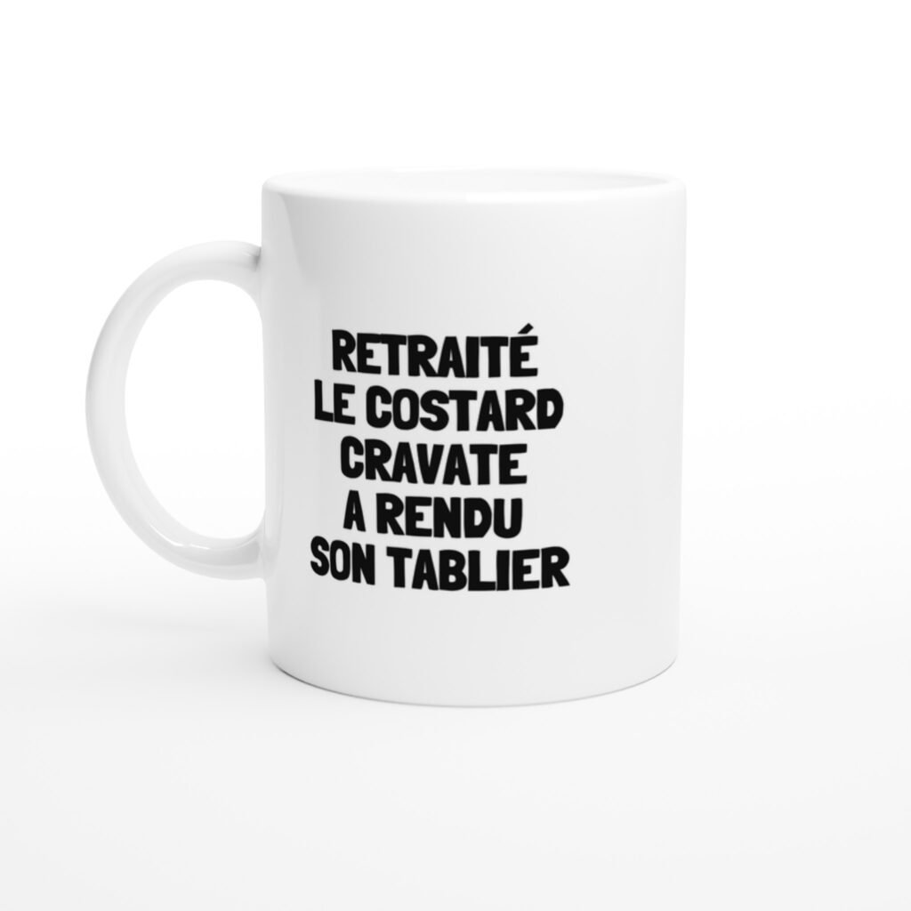 Mug rigolo retraité le costard cravate a rendu son tablier